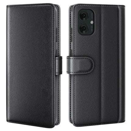 For Motorola Moto G55 5G Case Genuine Split Leather Phone Cover Wallet Card Slot - Black
