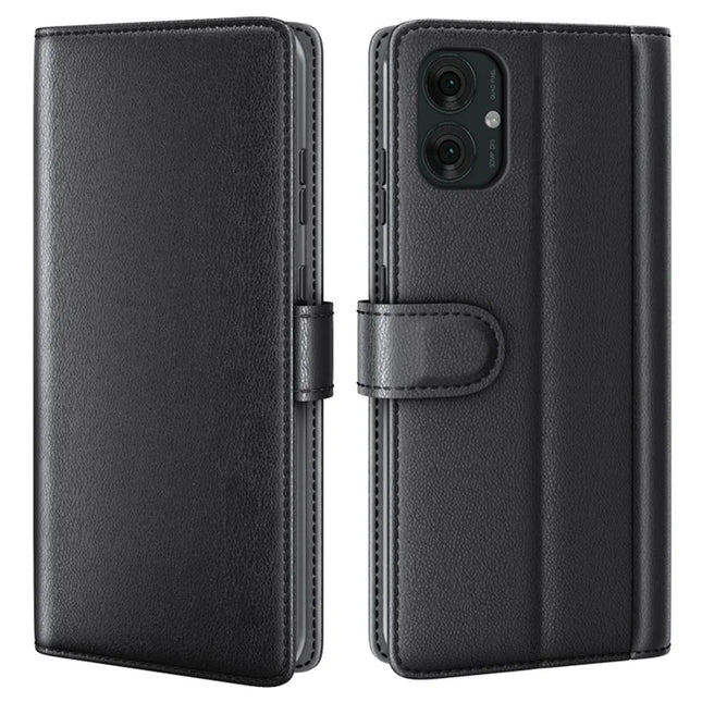 For Motorola Moto G55 5G Case Genuine Split Leather Phone Cover Wallet Card Slot - Black