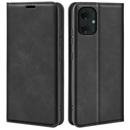 For Motorola Moto G55 5G Case Skin-Touch Leather Wallet Phone Cover - Black