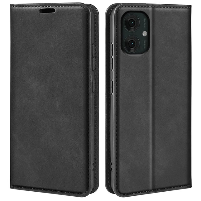 For Motorola Moto G55 5G Case Skin-Touch Leather Wallet Phone Cover - Black