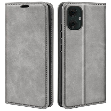 For Motorola Moto G55 5G Case Skin-Touch Leather Wallet Phone Cover - Grey