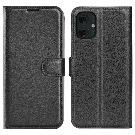 For Motorola Moto G55 5G Case Litchi Texture Shockproof Leather Wallet Phone Cover - Black