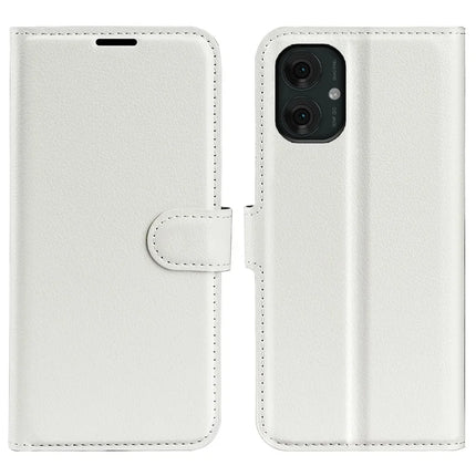 For Motorola Moto G55 5G Case Litchi Texture Shockproof Leather Wallet Phone Cover - White