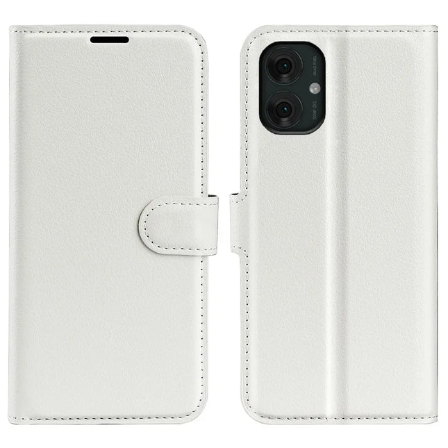 For Motorola Moto G55 5G Case Litchi Texture Shockproof Leather Wallet Phone Cover - White