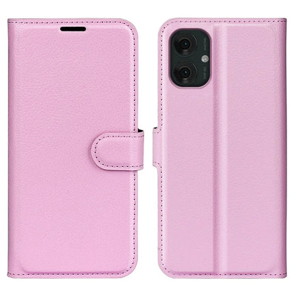 For Motorola Moto G55 5G Case Litchi Texture Shockproof Leather Wallet Phone Cover - Pink