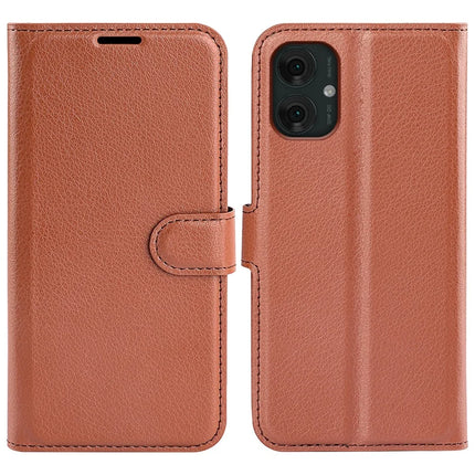 For Motorola Moto G55 5G Case Litchi Texture Shockproof Leather Wallet Phone Cover - Brown
