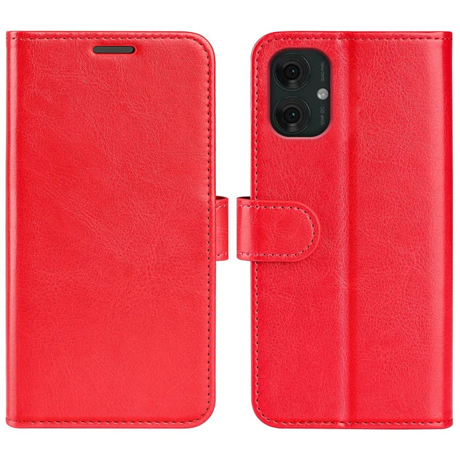 For Motorola Moto G55 5G Wallet Case Crazy Horse Texture Stand Leather Phone Cover - Red