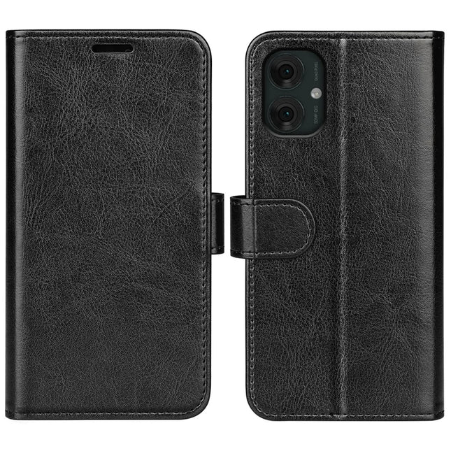 For Motorola Moto G55 5G Wallet Case Crazy Horse Texture Stand Leather Phone Cover - Black