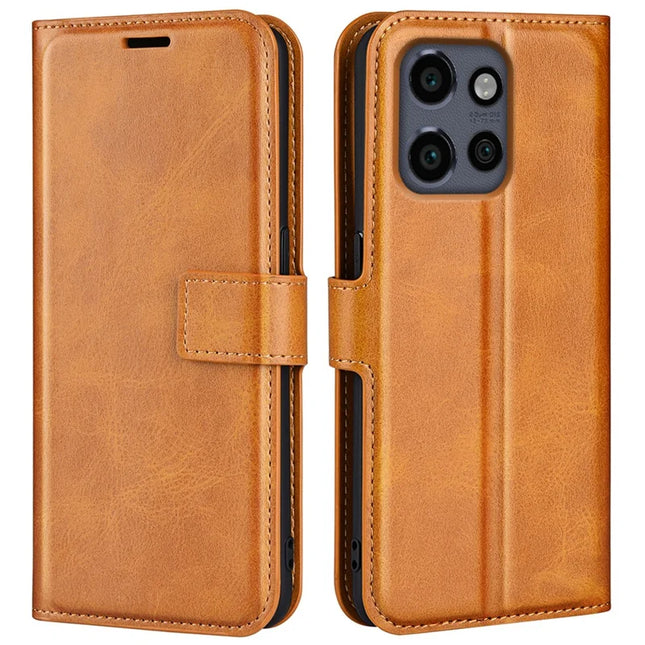 For Motorola Edge 50 Neo 5G / Moto S50 5G / Thinkphone 25 5G Stand Case Anti-Scratch Calf Texture Leather Phone Cover - Yellow