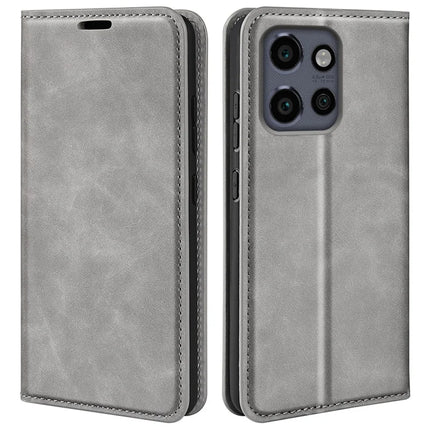For Motorola Edge 50 Neo 5G / Moto S50 5G / Thinkphone 25 5G Case Skin-Touch Leather Wallet Phone Cover - Grey