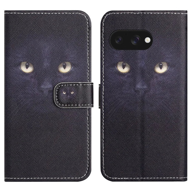 For Google Pixel 9a Case Pattern Print PU Leather Wallet Phone Cover Cross Texture - Cat's Eye