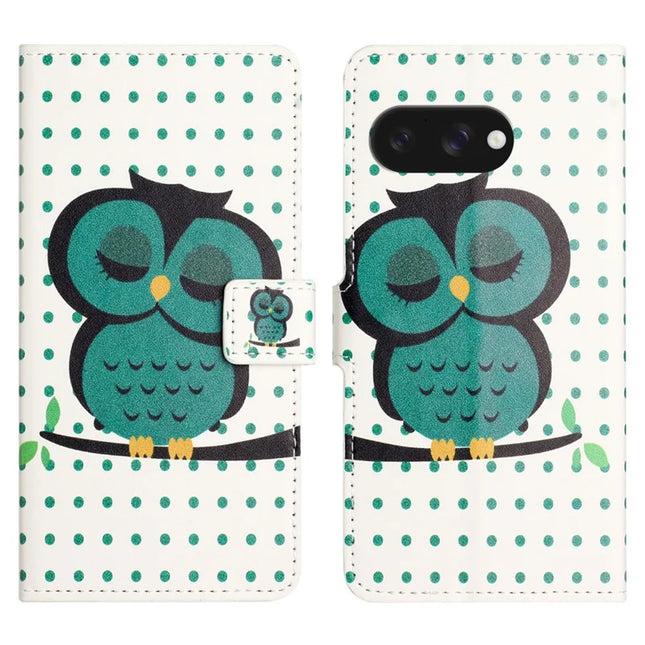 For Google Pixel 9a Case Pattern Print PU Leather Wallet Phone Cover - Dots Owl