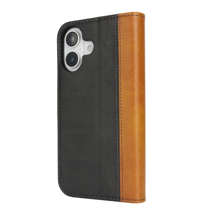 For iPhone 16 Case Calf Texture 3 Card Slots Color Splicing Leather Phone Cover