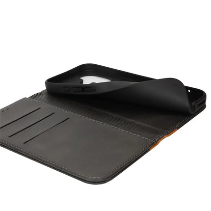 For iPhone 16 Plus Case Calf Texture 3 Card Slots Color Splicing Leather Phone Cover