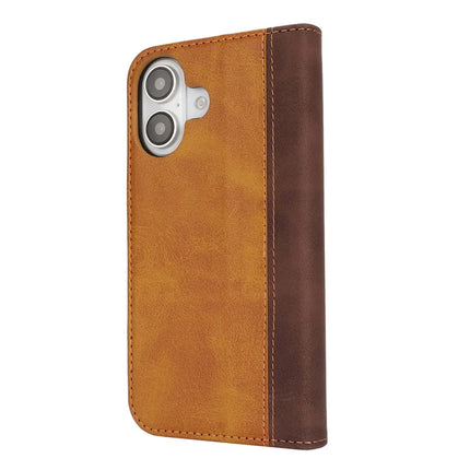 For iPhone 16 Plus Case Calf Texture 3 Card Slots Color Splicing Leather Phone Cover