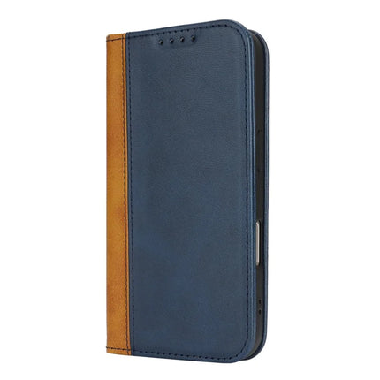 For iPhone 16 Plus Case Calf Texture 3 Card Slots Color Splicing Leather Phone Cover
