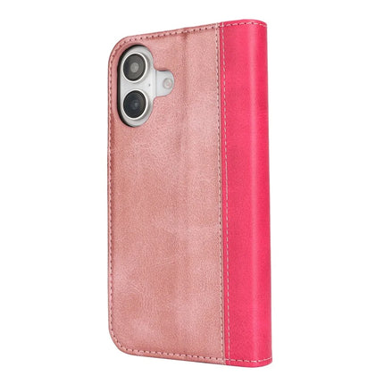 For iPhone 16 Plus Case Calf Texture 3 Card Slots Color Splicing Leather Phone Cover