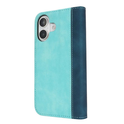 For iPhone 16 Plus Case Calf Texture 3 Card Slots Color Splicing Leather Phone Cover