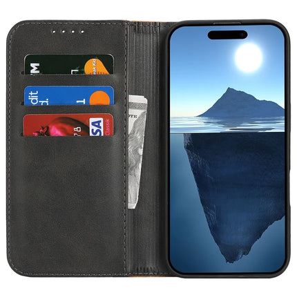 For iPhone 16 Pro Max Case Calf Texture 3 Card Slots Color Splicing Leather Phone Cover