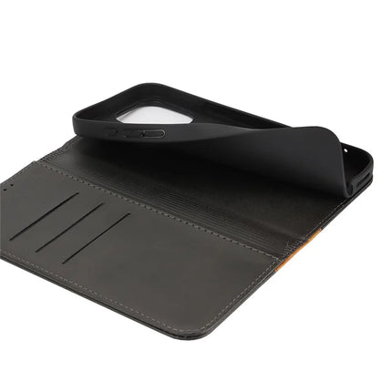 For iPhone 16 Pro Max Case Calf Texture 3 Card Slots Color Splicing Leather Phone Cover