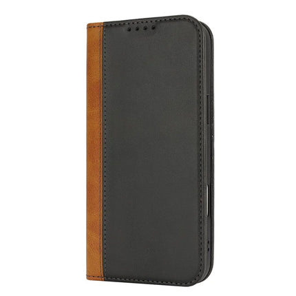 For iPhone 16 Pro Max Case Calf Texture 3 Card Slots Color Splicing Leather Phone Cover
