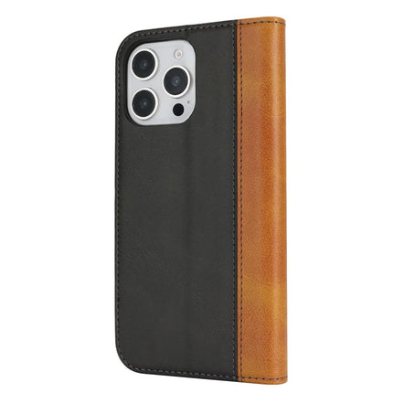For iPhone 16 Pro Max Case Calf Texture 3 Card Slots Color Splicing Leather Phone Cover