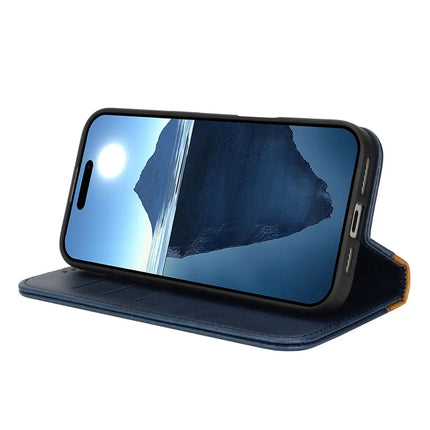 For iPhone 16 Pro Max Case Calf Texture 3 Card Slots Color Splicing Leather Phone Cover