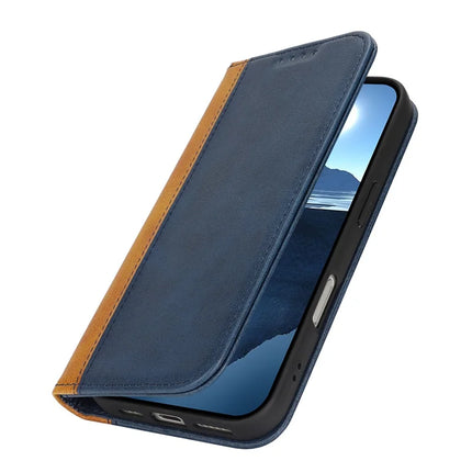 For iPhone 16 Pro Max Case Calf Texture 3 Card Slots Color Splicing Leather Phone Cover