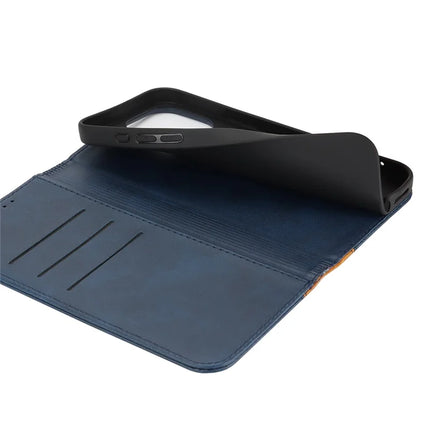 For iPhone 16 Pro Max Case Calf Texture 3 Card Slots Color Splicing Leather Phone Cover