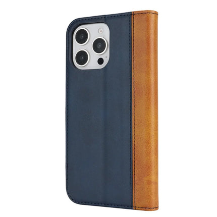 For iPhone 16 Pro Max Case Calf Texture 3 Card Slots Color Splicing Leather Phone Cover