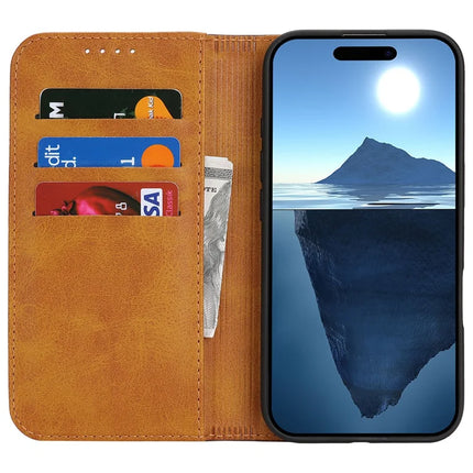 For iPhone 16 Pro Max Case Calf Texture 3 Card Slots Color Splicing Leather Phone Cover
