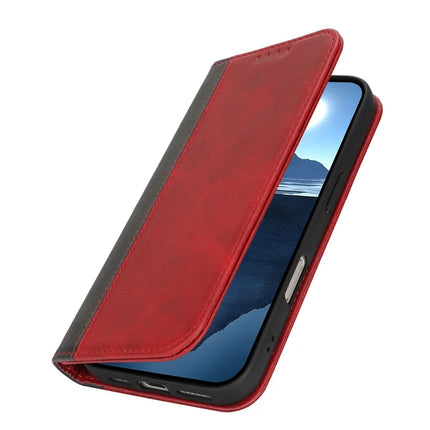 For iPhone 16 Pro Max Case Calf Texture 3 Card Slots Color Splicing Leather Phone Cover