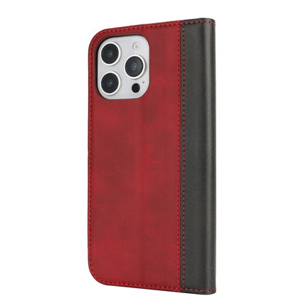 For iPhone 16 Pro Max Case Calf Texture 3 Card Slots Color Splicing Leather Phone Cover