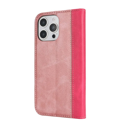 For iPhone 16 Pro Max Case Calf Texture 3 Card Slots Color Splicing Leather Phone Cover