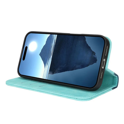 For iPhone 16 Pro Max Case Calf Texture 3 Card Slots Color Splicing Leather Phone Cover