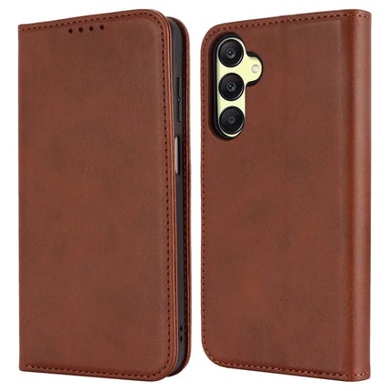 For Samsung Galaxy A16 5G / 4G Case PU Leather Calf Textured Magnetic Closing Smart Phone Cover - Dark Brown