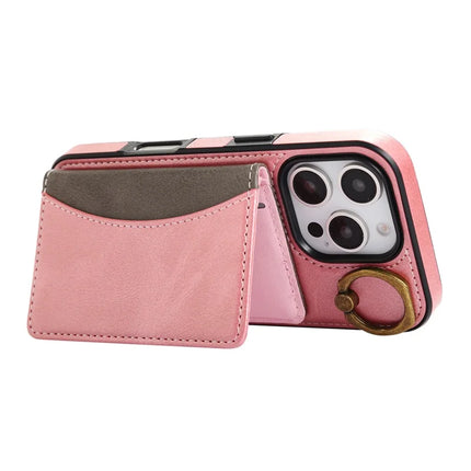 For iPhone 16 Pro Max PU Leather Back Case Card Holder Kickstand Phone Cover with Wrist Strap