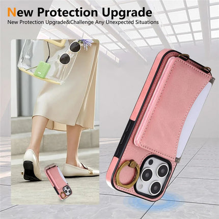 For iPhone 16 Pro Max PU Leather Back Case Card Holder Kickstand Phone Cover with Wrist Strap