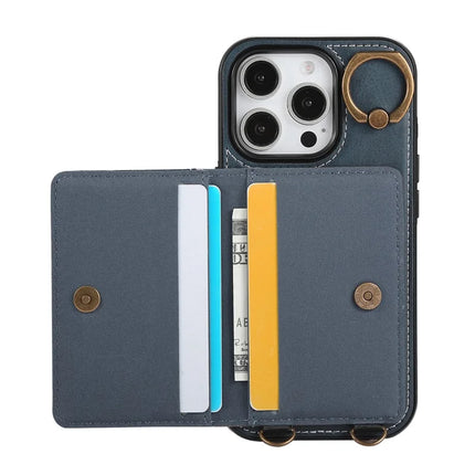For iPhone 16 Pro Max PU Leather Back Case Card Holder Kickstand Phone Cover with Wrist Strap