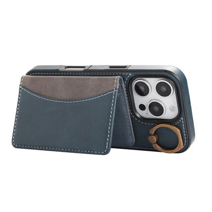 For iPhone 16 Pro Max PU Leather Back Case Card Holder Kickstand Phone Cover with Wrist Strap