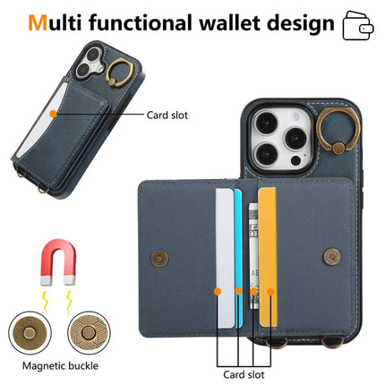 For iPhone 16 Pro Max PU Leather Back Case Card Holder Kickstand Phone Cover with Wrist Strap
