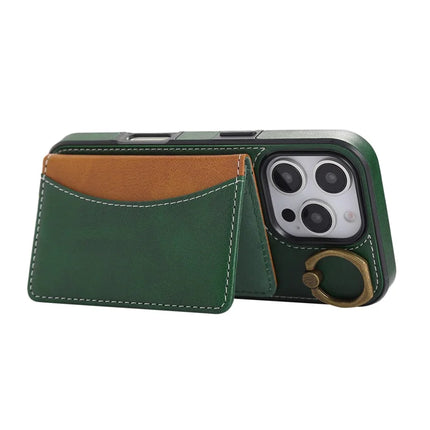 For iPhone 16 Pro Max PU Leather Back Case Card Holder Kickstand Phone Cover with Wrist Strap