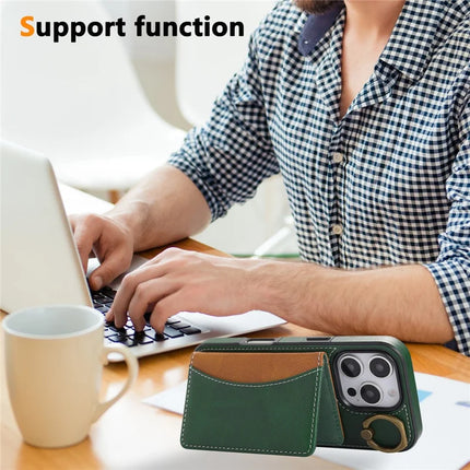 For iPhone 16 Pro Max PU Leather Back Case Card Holder Kickstand Phone Cover with Wrist Strap