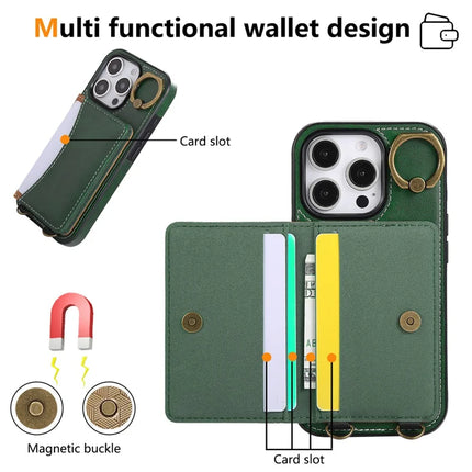 For iPhone 16 Pro Max PU Leather Back Case Card Holder Kickstand Phone Cover with Wrist Strap