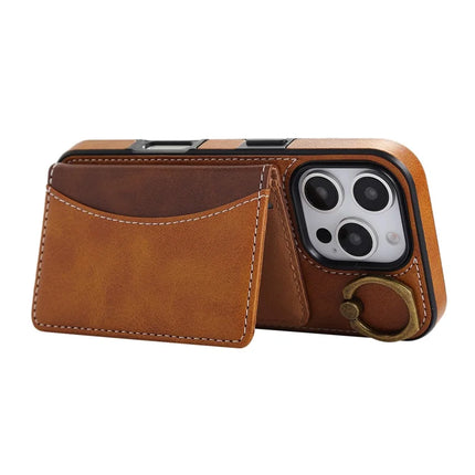 For iPhone 16 Pro Max PU Leather Back Case Card Holder Kickstand Phone Cover with Wrist Strap