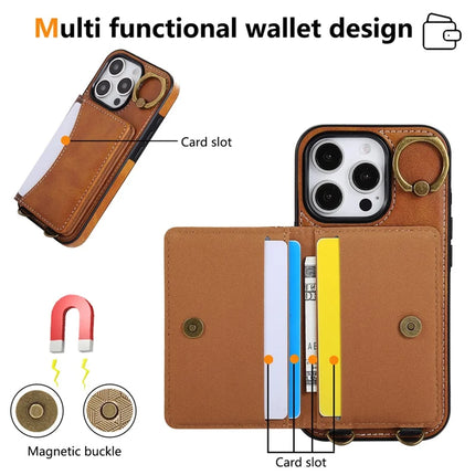 For iPhone 16 Pro Max PU Leather Back Case Card Holder Kickstand Phone Cover with Wrist Strap