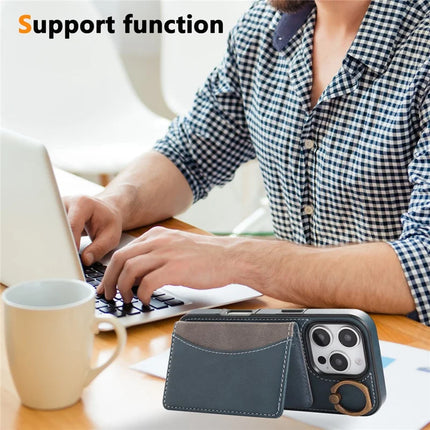 For iPhone 16 Pro PU Leather Back Case Card Holder Kickstand Phone Cover with Wrist Strap