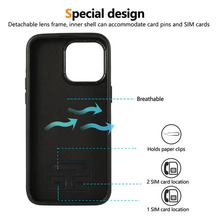 For iPhone 15 Pro Max PU Leather Back Case Card Holder Kickstand Phone Cover with Wrist Strap
