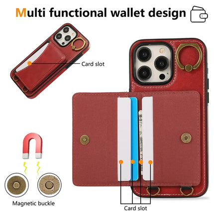 For iPhone 15 Pro Max PU Leather Back Case Card Holder Kickstand Phone Cover with Wrist Strap