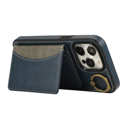 For iPhone 15 Pro Max PU Leather Back Case Card Holder Kickstand Phone Cover with Wrist Strap